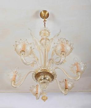 Six Light Chandelier - clear glass - 1935 Six Light Chandelier - clear glass - 1935