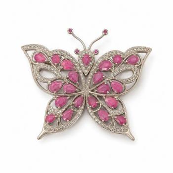 Silver brooch - silver, sapphire - 2000 Silver brooch - silver, sapphire - 2000
