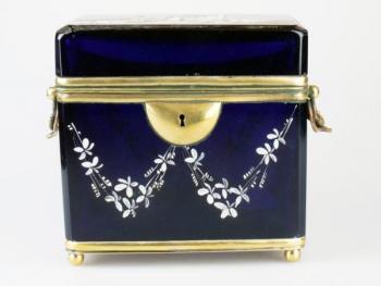 Glass Jar - blue glass, white enamel - 1865 Glass Jar - blue glass, white enamel - 1865