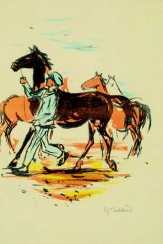 A man leading a horse A man leading a horse