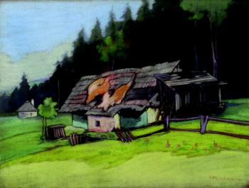 A small cottage near a forest A small cottage near a forest