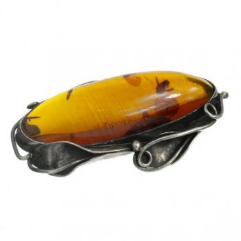 Silver brooch - silver, amber - 1930 Silver brooch - silver, amber - 1930
