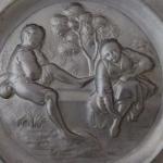 Tin plate, figural - Girl and Boy, on the dike Tin plate, figural - Girl and Boy, on the dike